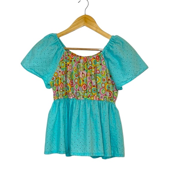 Boho Peasant Top, eyelet, Small - Picture 1 of 4